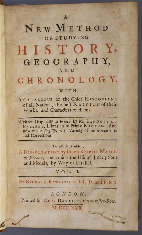 Rawlinson, Richard - A New Method of Studying History ..., 2 vols, 8vo, calf, early pages of vol 1 wormed,